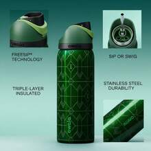 Owala 32oz FreeSip Insulated Stainless Steel Water Bottle Geometric Pattern Leakproof Sports Gym Travel Bottle - màu xanh lá - Xem 5