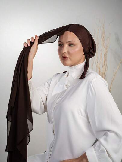 1pc 3-In-1 Instant Chiffon Hijab With Built-In Magnets And Undercap/All-In-One Instant Hijab - No Pins, Slip-Free Fit, Easy Wear In Seconds. Suitable For Daily Abaya Matching, Outdoor Activities, Prayers And Pilgrimages