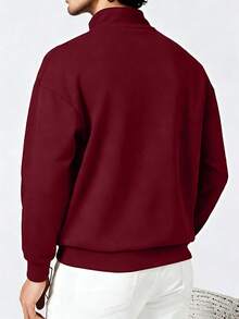 Sweatshirt Pullover Pria Model Terbaru Musim Gugur/Dingin, Gaya Jalanan Kasual, Bermotif, dengan Kerah Resleting dan Motif Cetak. - Burgundy - View 2