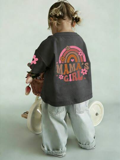 Baby Girl Minimalist "Mommy's Girl" Letter Print Round Neck Short Sleeve Cute Top