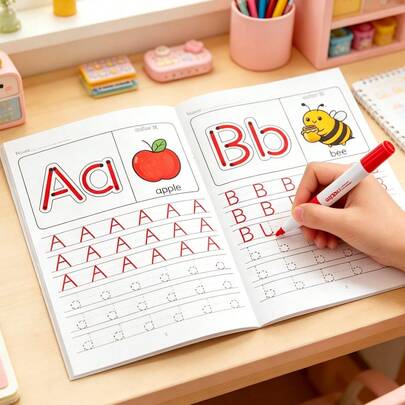 A 32-Page English Practice Notebook, A-Z Alphabet Workbook And ABC Calligraphy Copybook. It Helps Practice Uppercase And Lowercase English Letters, Learn The Alphabet, And Trace English Calligraphy Fonts. Perfect Stationery And School Supplies For Students, And An Ideal Gift For Back-To-School Season, Christmas, Study Rewards, Holidays And Birthdays.