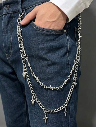 1pc Punk Style Double-Layer Thorn Star Waist Chain, Exaggerated Cool Punk Thorn Waist Chain, Suitable For Daily Outfit