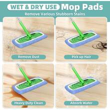 Reusable Mop Pads Compatible With Sweeper Mop, Microfiber Dry Sweeping Cloths & Washable Wet Pads Refill Use On All Sealed Floors - Stone, Hardwood, Laminate & Tile (6 Blue) - 黃綠色 - 查看 5