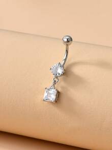 1 chiếc khuyên rốn vuông đính đá Cubic Zirconia thời trang dành cho nữ, thích hợp đeo hàng ngày, đi biển, dự tiệc. - quảng trường - Xem 3
