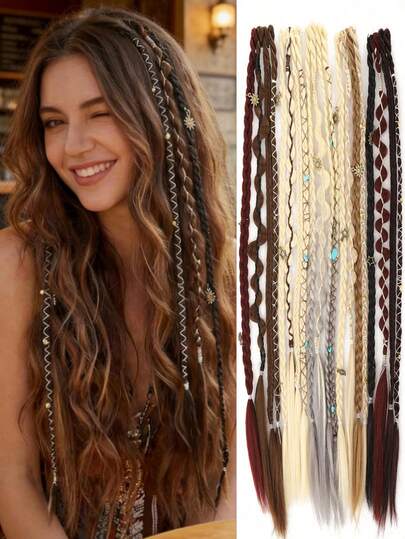 2pcs Long Braid Hair Extensions Clip-In, Brown & Black Color, Synthetic Natural Looking Hair Pieces For Daily Wear