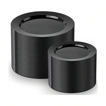 50/25/12pcs Black Round Plates, Simple Elegant Dinner Plates, Fruit Plates, Salad Plates, Snack Plates, Cake Plates, Dry Fruit Plates, Tabletop Decor Plates, Washable And Stackable To Save Space, Reusable Dinnerware, Suitable For Birthday, Wedding Party, Outdoor Picnic, Family Gathering, Campus Party, Christmas, Thanksgiving, Father's Day, Valentine's Day And Other Holiday Banquets