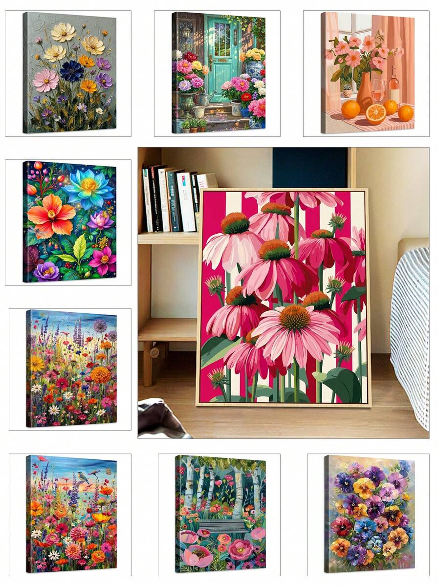 Kit de pintura al óleo digital de 16"X20" para adultos y principiantes - 1 pieza sin marco, juego de pintura acrílica DIY fácil, artesanía de decoración del hogar, regalo ideal para cumpleaños, Día del Padre, Navidad, Día de la Madre, Día de San Valentín - flores frescas - Ver 1