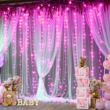 1pc Indoor LED Curtain Lights With 8 Lighting Modes, Battery Powered Atmosphere Lamp For Holiday, Wedding, Birthday Party, Bedroom, Window, Living Room Decor (Batteries Not Included) - AA Battery Box Curtain Light - View 6