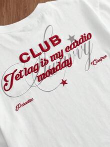 SWAVVY "Jet Lag" Oversized Men's T-Shirt, White Cotton Tee With Red Graphic On The Back, Streetwear Club And Urban Style Top With Drop Shoulders, Fashionable Casual Summer Clothing - 杏色 - 查看 5