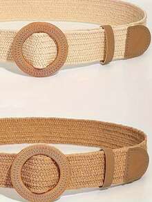 Bohemian Style Woven Straw Belt With Oval Buckle, Suitable For Casual Summer Wear For Young Girls, Cute Oval Buckle Belt Fits Well With Summer Outfits - Multicolor - View 3