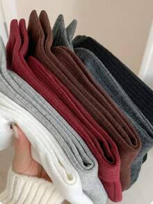 4 Pairs Women's Summer Thin Crew Socks, Breathable Lightweight Solid Color Mid-Calf Socks, Casual Daily Fashion Knee-High Socks - Multicolor - View 3