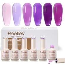 6PCS 15ML Beetles Rubber Base Gel Nail Polish Set, Milky Pink Purple Nude Shades, 5-In-1 Strengthening Builder Base Coat, Flexible Long Lasting Soak Off UV LED Gel, Mother's Day Manicure Gifts For Mom - 6PCS 15ML Milky Pink Purple Nude Gel - 查看 8