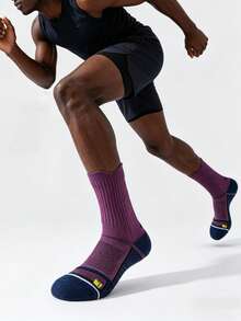 1/3/5雙男士毛圈加厚緩震機能運動襪，大尺碼競賽中筒壓力競賽籃球襪，適用足球、登山、單車 - 彩色 - 查看 5