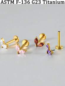 1 pieza Lindo Implante F-136 de Titanio con Dos Circonitas Marquesa en Forma de Hoja, Pendiente sin Rosca para Nariz, Labret, Hélix, Cartílago, Trago, Concha y Labio, Joyería Brillante para Uso Diario de Mujeres - 1 par de pendientes de rama de titanio - Ver 4