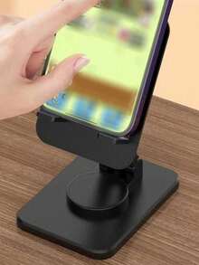 1 pieza Soporte de teléfono de ABS negro, soporte para tableta, soporte de escritorio para teléfono plegable y ajustable de 360° - Negro - Ver 8