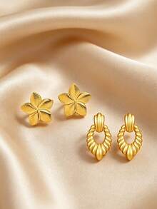 1 Pair/2 Pairs/3 Pairs Gold Wave, Hollow Leaf, Line Flower Dangle Earrings, Fashionable Item For Women, Elegant, Exquisite, Unique, Versatile, Suitable For Daily Wear, Gift. Mother's Day Gift - Gold - View 14
