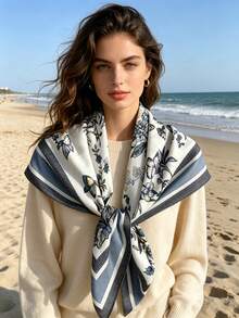 1pc Spring/Summer Newest Butterfly & Floral Print Shawl/Beach Wrap, Suitable To Pair With Blazer, Knit Sweater, Great For Outdoor Check-In, Holiday Gift, Surprise Gift For Girlfriend - Multicolor - View 6