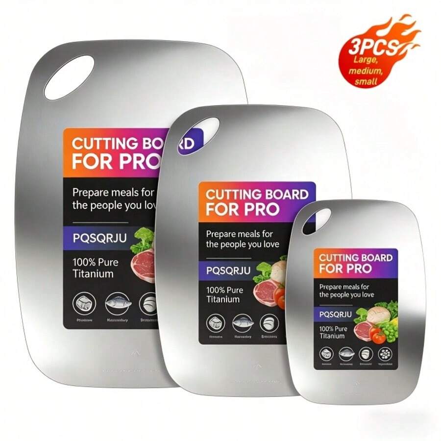 3-Piece High-Quality 316 Stainless Steel Cutting Board Set - 2026 Brand New Upgrade - Easy To Clean, Suitable For Small Kitchens, RVs, Small Families, And Outdoor BBQs - Durable And Healthy, Suitable For Cutting Vegetables, Fruits, Chicken, And Beef, Christmas Gift - View 1