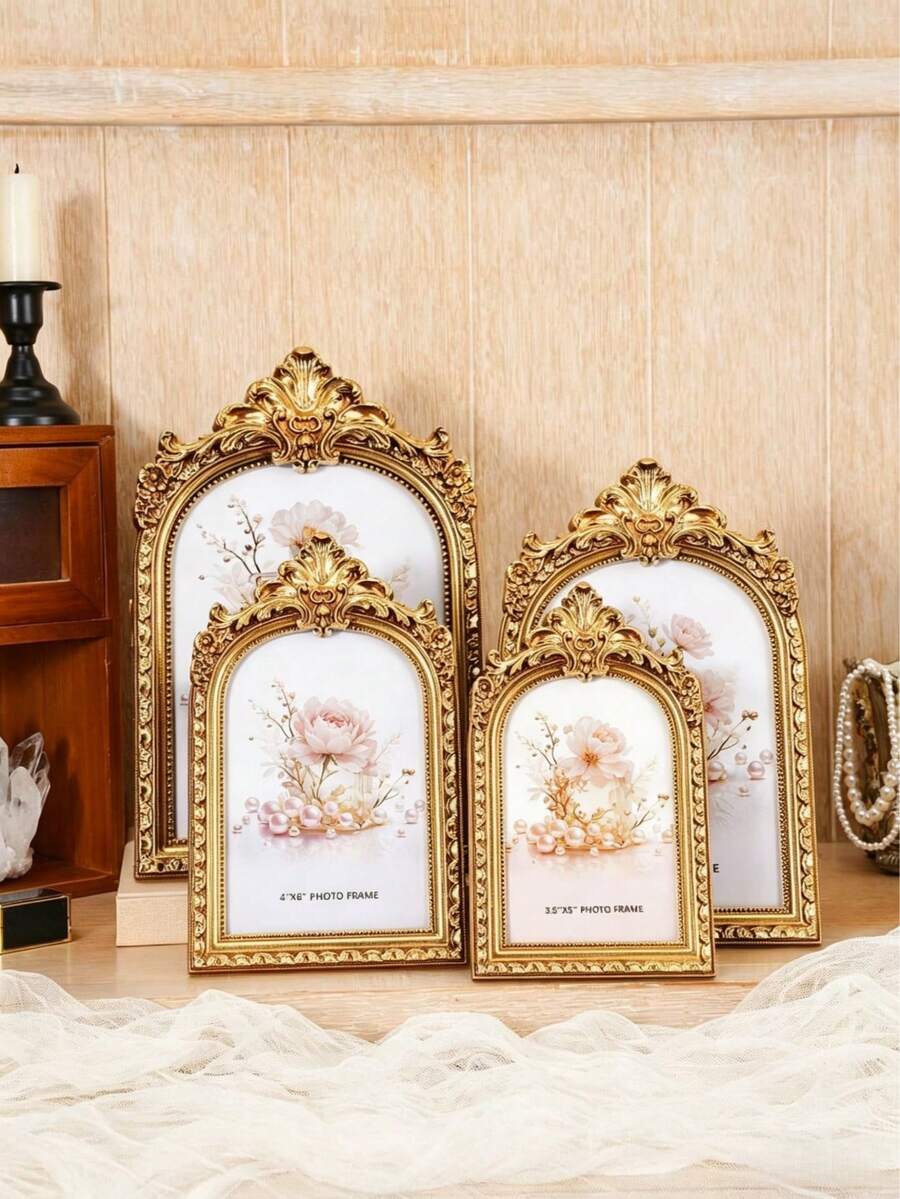 Vintage European-Style Golden Curved Photo Frame, Decorative Frame Suitable For Home Decor And Photo Display, Ideal Gift For Birthdays, Graduations And Other Occasions