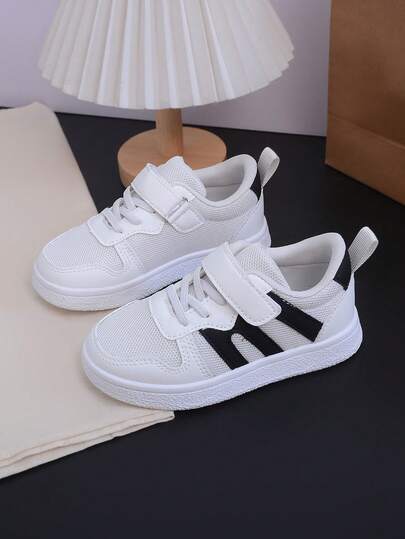 1 par de zapatos deportivos de malla de suela blanda y transpirables para niños, zapatillas casuales versátiles para estudiantes, zapatos planos de cuero suave para niños pequeños, cómodos mocasines