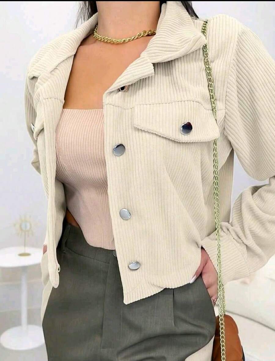 Stylish Casual Women's Vest Jacket With Front Buttons And Pockets - Autumn/Winter Fashion - Beige - View 1