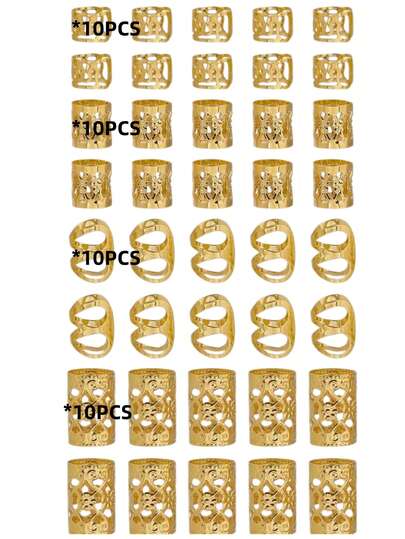 40Pcs Boho Gold Hair Cuffs, Vintage Dreadlock Beads, African Braid Hair Accessories, Hollow Out Hair Rings For Braid,Hair Clip,Party, Claw Clips