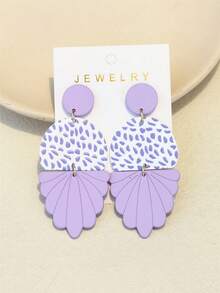 1对女士不对称紫色圆点印花陶瓷纹理精雕细琢亚克力长耳环 - 彩色 - 查看 1