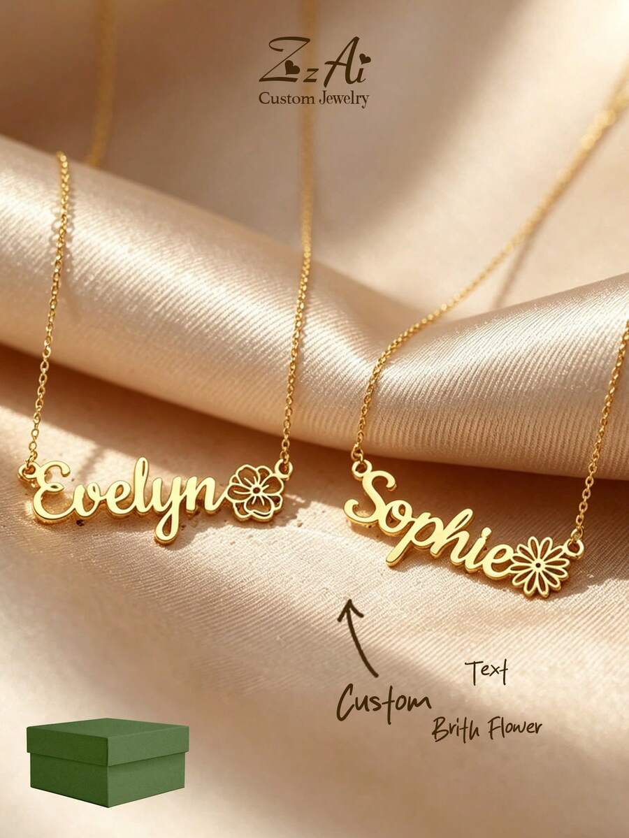 Dây chuyền khắc tên theo yêu cầu với hình hoa đá quý tượng trưng cho tháng sinh, dây chuyền nữ bằng thép không gỉ mạ vàng 18K cá nhân hóa, dây chuyền hoa đá quý tượng trưng cho tháng sinh thanh lịch, dây chuyền nữ, quà tặng, trang sức cho phái nữ, phong cách Boho nổi bật. - phong cách 1 - Xem 1