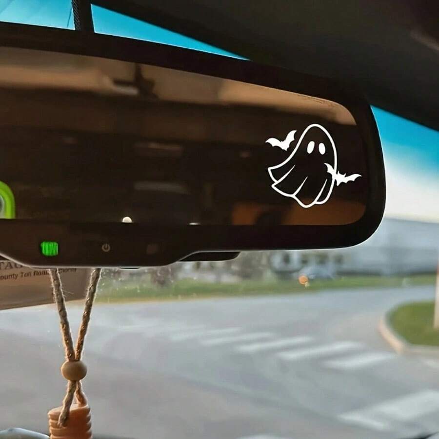 1pc Cute Cartoon Bat & Ghost Pattern Car Rearview Mirror Sticker, Vehicle Body Decal, Motorcycle Electric Bike Decoration - A - View 1