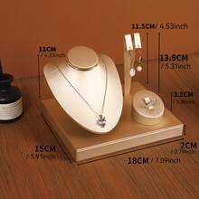 1 pieza Soporte de exhibición de joyas de cuero PU, con compartimentos para almacenar collares y aretes, adecuado para joyas, collares, aretes, anillos, bandeja organizadora de joyas, estante de exhibición de anillos y aretes, soporte de exhibición de mostrador de joyas - Soporte para joyas cepillado - Ver 14