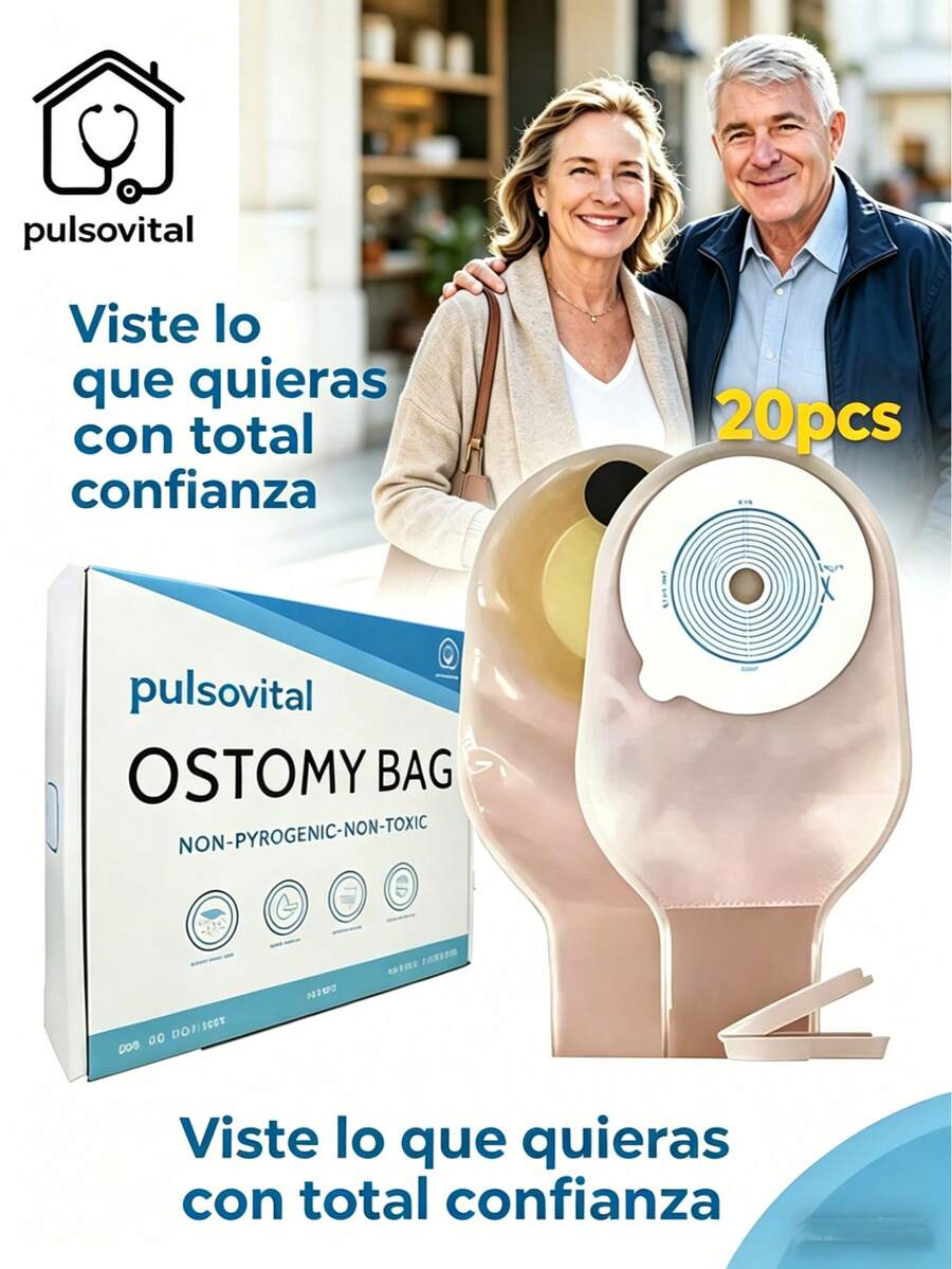 20PCS Bolsa de Ostomía Pulsovital| Bolsa Abierta Desechable | Protección de Piel + Durabilidad | No Pirógena + No Tóxica