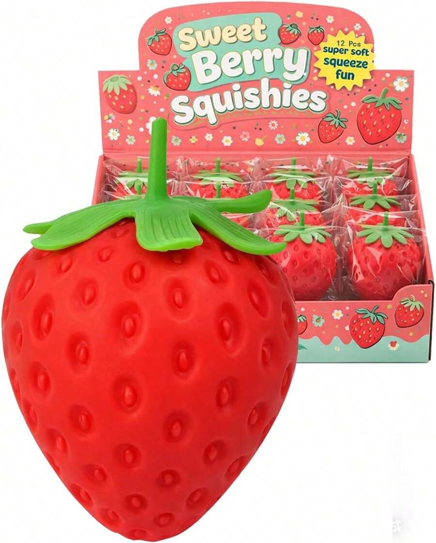 Strawberry Squishy, Realistic Strawberry Stress Ball, Squeezable Toy Fruit Ball,Party Favor Slow Rise Pressure Release Toy Adults - 1p - 查看 1