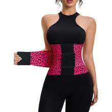 Unisex Leopard Print Waist Trainer Belt, Adjustable Sports Waist Support, Slimming Body Shaper For Workout & Daily Wear - Rose Red - View 4