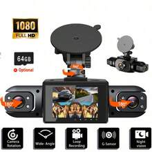 三通道 1080P 行车记录仪，配备前置、左侧和右侧摄像头 - 可选配 64GB SD 卡，广角镜头，红外夜视功能，内置车载充电器，适用于卡车、SUV、出租车 - 多通道录制，黑匣子，行车记录仪，150mAh 电池 - 3 Camera - 查看 9