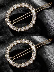2 pièces Épingles à cheveux rondes remplies de diamants, convenant aux femmes pour porter comme coiffures dans la vie quotidienne ou les événements de mariage, accessoires capillaires à la mode et simples, et bijoux personnalisés brillants or/argent, pince à cheveux, fête - Multicolore - Voir 5