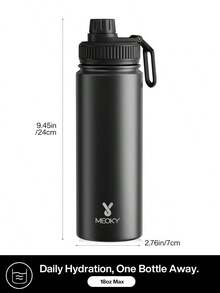 Bình nước thể thao cách nhiệt bằng thép không gỉ 18oz có nắp ống hút và tay cầm, miệng rộng, hai lớp chống rò rỉ, giữ lạnh 24 giờ, giữ nóng 12 giờ. - 18oz Đen - Xem 6