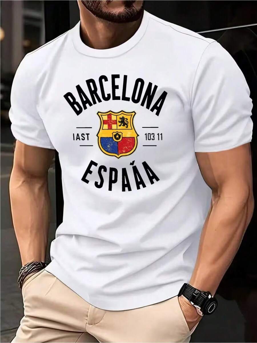 T-shirt d'été pour homme, t-shirt de sport pour homme, en maille légèrement extensible, t-shirt imprimé, coupe classique, vêtement légèrement extensible, t-shirt graphique, style décontracté, t-shirt d'été - Blanc - Voir 1