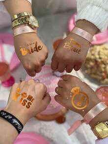 16 Blatt Junggesellinnenabschied Tattoo Aufkleber wasserfest Glitzer Hochzeit temporäre Tattoos Gold Freundin Braut Tattoo funkelndes Herz Metallic Tattoo für Junggesellinnenabschied Brautjungfer Geschenk Sommer Festival Musik Abschlussball - Gold - Übersicht 3