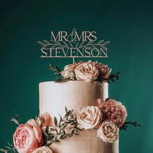 1pc Customized Wedding Cake Topper, Vintage Gold Wedding Cake Decor, Wedding Floral Cake Decor, Mr & Mrs Cake Topper, Personalized Cake Decor, Anniversary Cake Decor, Customized Vintage Wedding Mr & Mrs Cake Topper With Waterproof - F-mr. & Mrs. Wedding Cake Holder Label - View 7