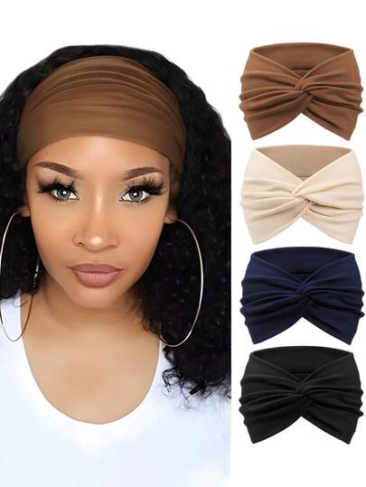 Bộ 3 chiếc băng đô co giãn màu trơn dành cho nữ, băng đô tập yoga, khăn trùm đầu thời trang, băng đô trang điểm, phụ kiện tóc cổ điển, bán sỉ