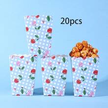 10个/20个/50个装蓝色格子纸质一次性食品容器，可爱樱桃主题爆米花盒，可装薯片、薯条、爆米花和其他零食，适合樱桃主题派对、电影之夜、嘉年华、生日、婚礼、房间或桌面装饰 - 藍色 - 查看 9