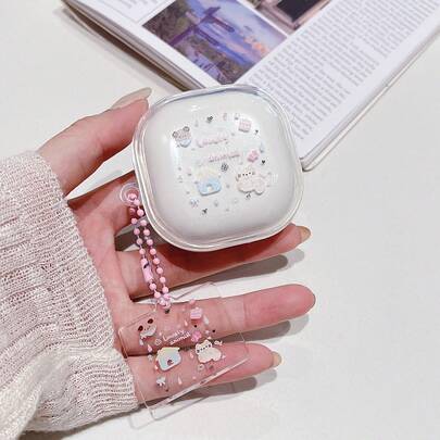 Lovely Cat Cartoon Animal Earphone Case + Pendant Suitable For Samsung Galaxy Buds Core/FE/BUDS 3/3Pro/Buds4/4pro Wireless Earphones Protective Case, Galaxy Buds Live/Buds2/2pro Earphone Case, Transparent Design For Women