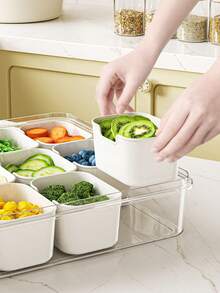 1pc Divided Meal Plate With Lid And Handle, Portable Snack Box, Suitable For Cooked Food, Gathering, Vegetables, Snacks, Fruits, Nuts, Candies, Chips, Entertainment, Picnic. Kitchenware, Compartment Box. - View 9