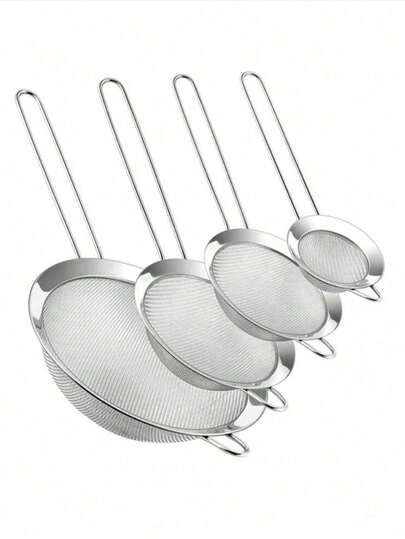 1/3/4PCS Stainless Steel Fine Mesh Strainer With Handle - Kitchen Tool For Sifting And Sieving,Kitchen Strainer Set With Fine Mesh, Essential Kitchen Tools & Kitchen Accessories,