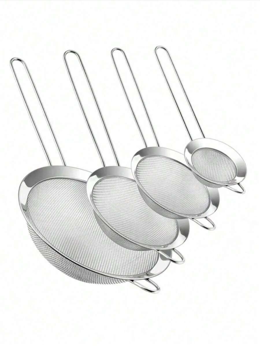1/3/4 piezas Colador de malla fina de acero inoxidable con mango - Herramientas de cocina para tamizar y filtrar, juego de coladores de malla fina, herramientas y accesorios esenciales de cocina