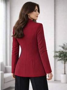 Women's Double-Row Blazer With 6 Decorative Buttons, Unlined, Various Colors - Burgundy - View 2