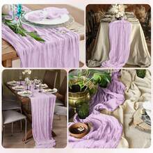 Camino de mesa de gasa de queso con lavanda, decoración de mesa de gasa de queso con estilo bohemio, adecuado para decoración de bodas, recepciones de bodas interiores/exteriores, bodas campestres, despedidas de soltera, San Valentín, fiestas de cumpleaños, ceremonias, cenas, meriendas, fiestas de soltera y otras ocasiones especiales - Lila Púrpura - Ver 4