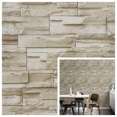 1 Roll Of Stone Self-Adhesive Wallpaper, Removable Tile Wallpaper, 17.7 Inches X 196.8/118.1/39.3 Inches, Brick Wall Contact Paper, Removable Tile Wallpaper, Bathroom Artificial Stone Tailboard, Kitchen Removable Decorative Wall Wallpaper, Vinyl Material