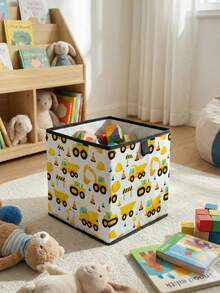 1 pieza Caja de almacenamiento plegable de gran capacidad, cesta de almacenamiento abierta con estampado de coche de dibujos animados, diseño de cajón multifuncional, ahorro de espacio para el hogar, dormitorio, guardería, almacenamiento debajo de la cama - Multicolor - Ver 4