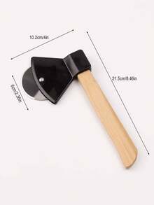 1pc Stainless Steel Axe Shaped Pizza Cutter With Bamboo And Wood Handle, Creative Round Pie Knife - Multicolor - View 5